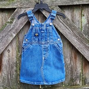 VINTAGE Oshkosh B'gosh Denim Skirtall Overall Dress Green Vestbak Label 18Months